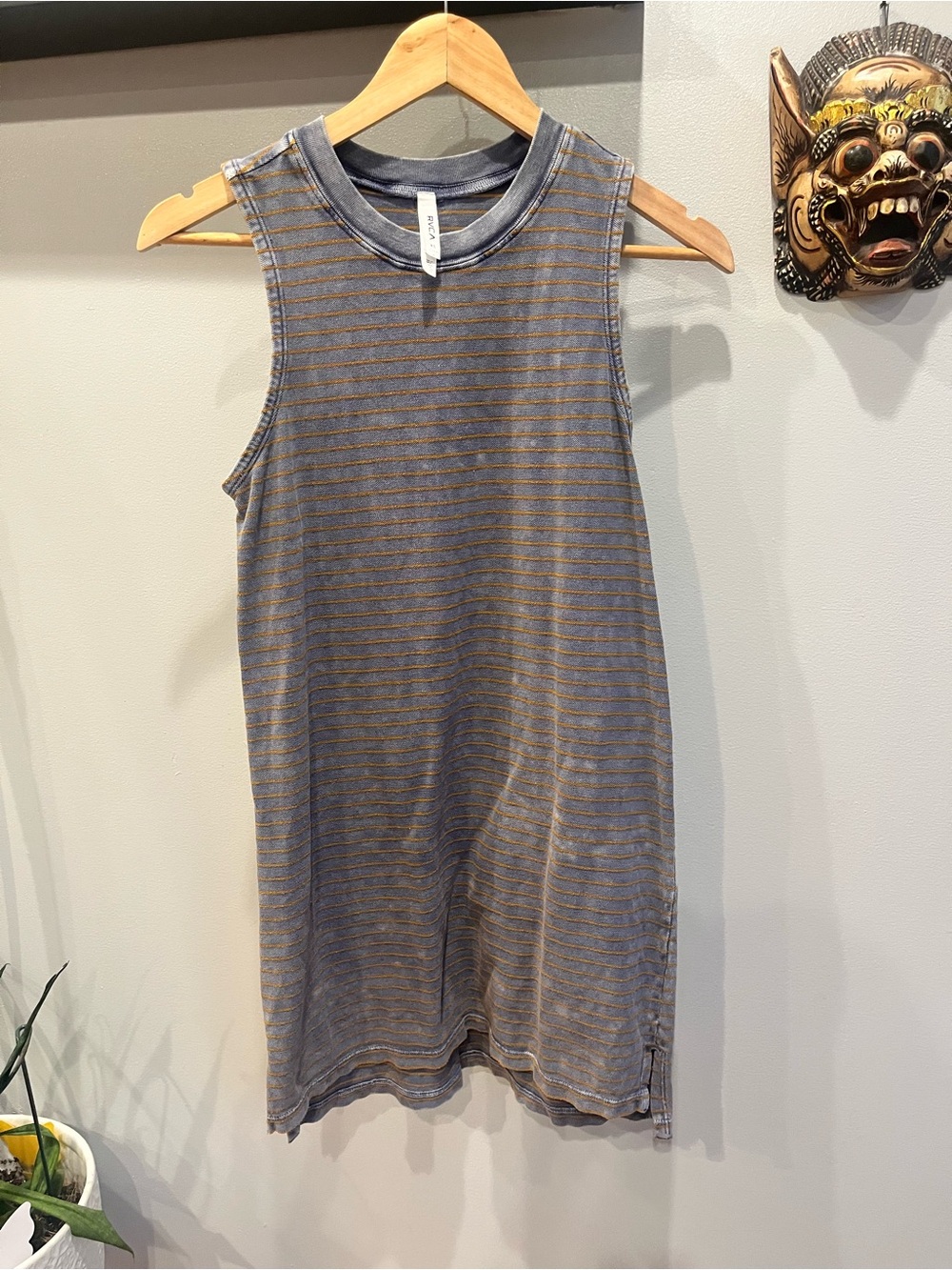 RVCA Gray Striped Sleeveless Dress